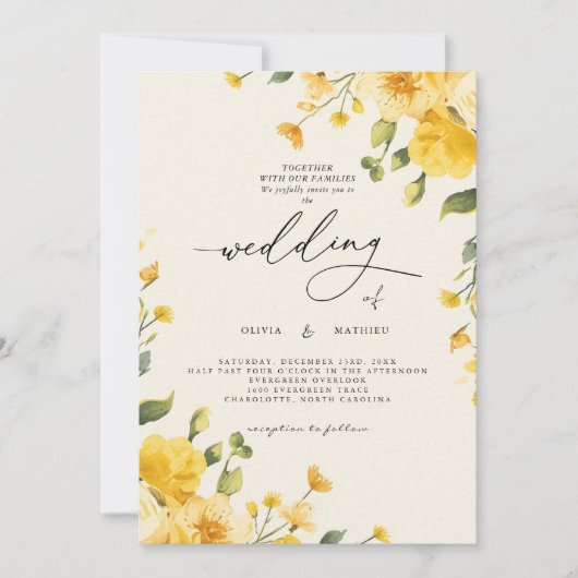 Golden Floral Romance bruiloft Kaart (Voorkant)