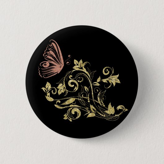 Golden floral ronde button 5,7 cm (Voorkant)