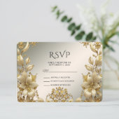 Golden Floral RSVP-kaart RSVP Kaartje (Staand voorkant)