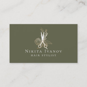 Golden Floral Salon Scissors Logo Visitekaartje