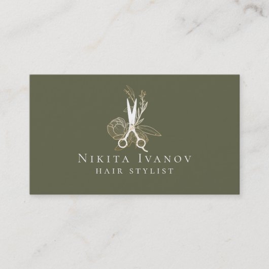 Golden Floral Salon Scissors Logo Visitekaartje (Voorkant)