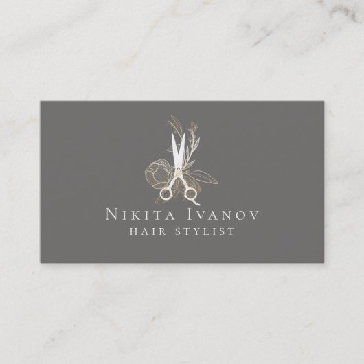Golden Floral Salon Scissors Logo Visitekaartje (Voorkant)