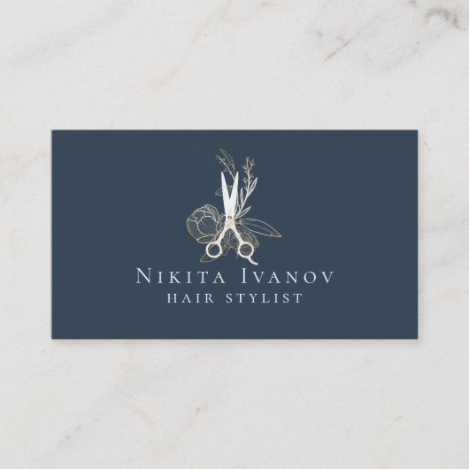 Golden Floral Salon Scissors Logo Visitekaartje (Voorkant)