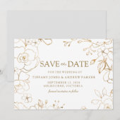 Golden Floral Simple Elegant Wedding Save The Date (Voorkant / Achterkant)