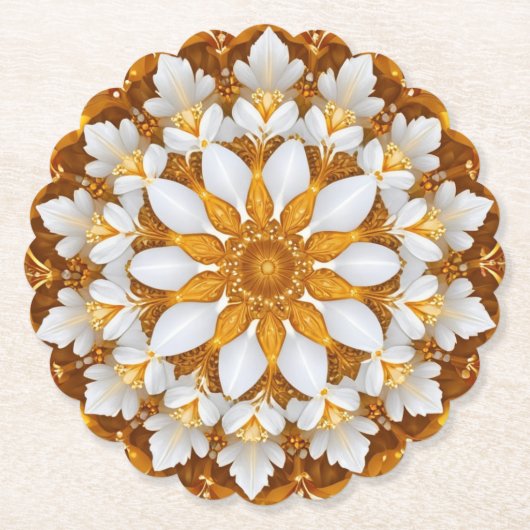 Golden Floral Snowflake Kaleidoscoop Kartonnen Onderzetters (Voorkant)