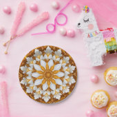 Golden Floral Snowflake Kaleidoscoop Papieren Bordje (Feest)