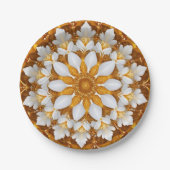 Golden Floral Snowflake Kaleidoscoop Papieren Bordje (Voorkant)