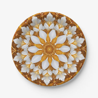 Golden Floral Snowflake Kaleidoscoop Papieren Bordje