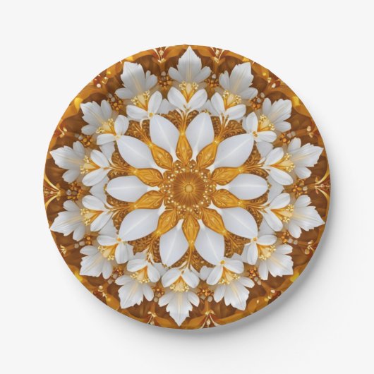 Golden Floral Snowflake Kaleidoscoop Papieren Bordje (Voorkant)