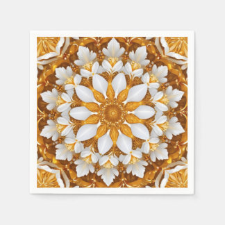 Golden Floral Snowflake Kaleidoscoop Servet