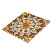 Golden Floral Snowflake Kaleidoscoop Tegeltje (Zijkant)