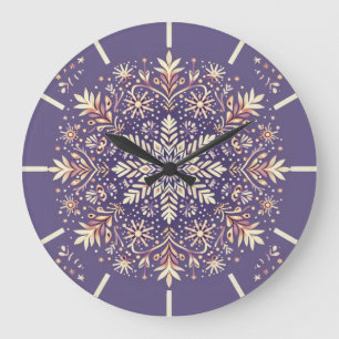 Golden Floral Snowflake Mandala Grote Klok