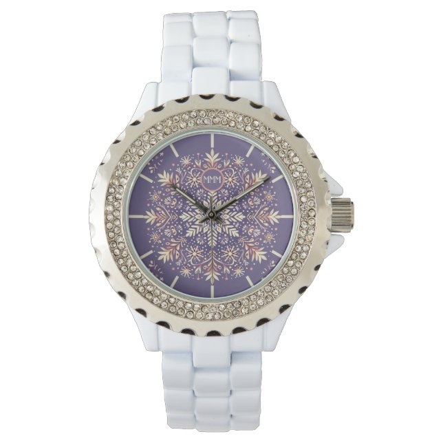 Golden Floral Snowflake Mandala Horloge (Voorkant)