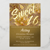 Golden Floral Sweet 16 Invitation Folie Invitation Folie Uitnodiging (Voorkant)