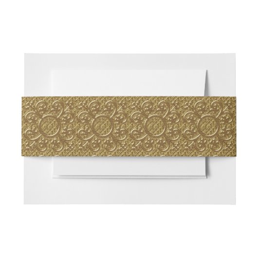 Golden Floral Swirl Wedding Belly Band Uitnodigingen Wikkel (Voorkant Voorbeeld)