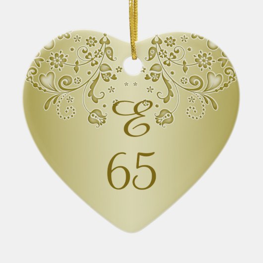 Golden floral swirls 65th Birthday hart Ornament (Voorkant)