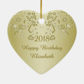 Golden floral swirls 65th Birthday hart Ornament (Achterkant)
