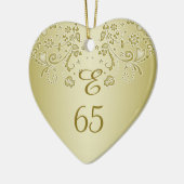 Golden floral swirls 65th Birthday hart Ornament (Links)