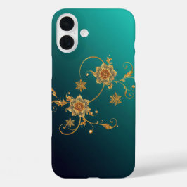 Golden Floral Swirls iPhone 16 Plus Hoesje