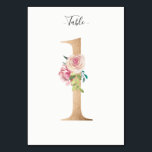 Golden Floral Tafelnummer Kaart<br><div class="desc">Gouden nummer met zachte pastel bloemenversiering tafel nummerkaart. Personaliseer de stijl,  de grootte en de kleur van het tekstlettertype.</div>