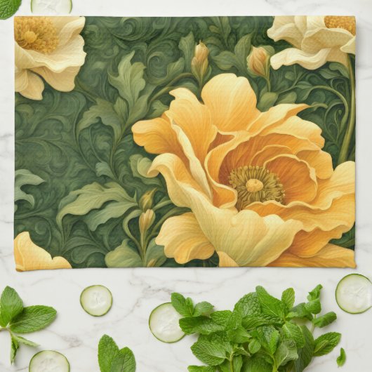 Golden Floral Tapestry Theedoek (Gevouwen)