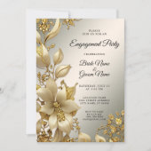 Golden Floral Verloving Invitation Kaart (Voorkant)