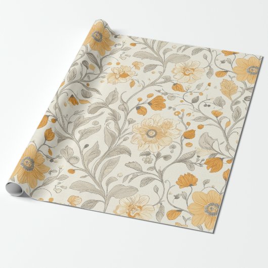  Golden Floral Vine Pattern Design Cadeaupapier (Uitgerold)