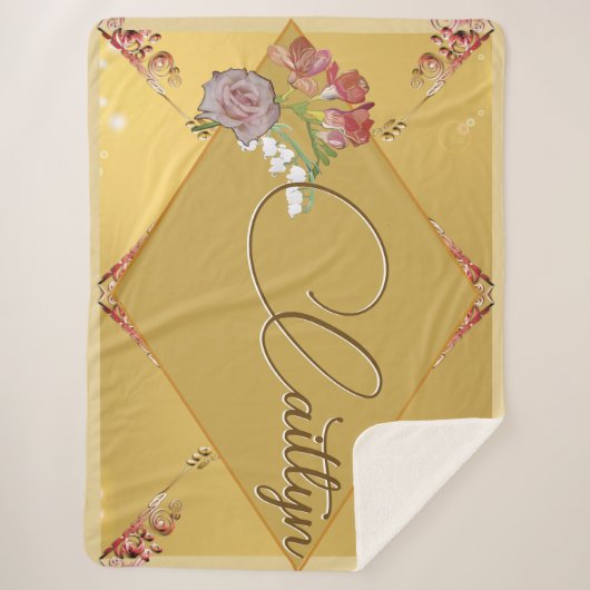 Golden Floral w/Name Sherpa Blanket Sherpa Deken (Voorkant)