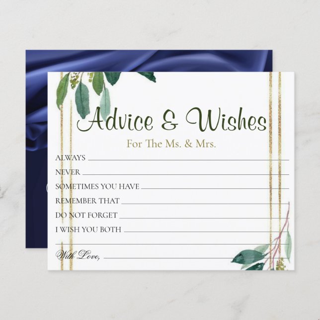 Golden Floral Wedding Advice wil Kaarten (Voorkant / Achterkant)