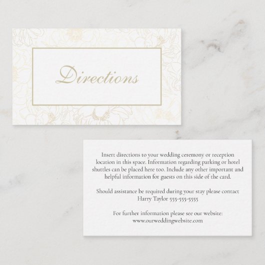 Golden Floral Wedding Directions Enclosure Card Informatiekaartje (Voorkant / Achterkant)