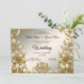 Golden Floral Wedding Invitation Kaart (Staand voorkant)
