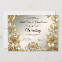 Golden Floral Wedding Invitation