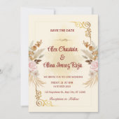 Golden Floral Wedding Kaart (Voorkant)