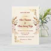 Golden Floral Wedding Kaart (Staand voorkant)