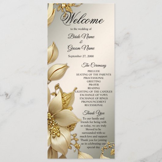 Golden Floral Wedding Programma Programmakaart (Voorkant)