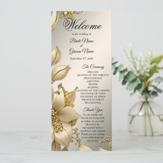 Golden Floral Wedding Programma Programmakaart (Staand voorkant)