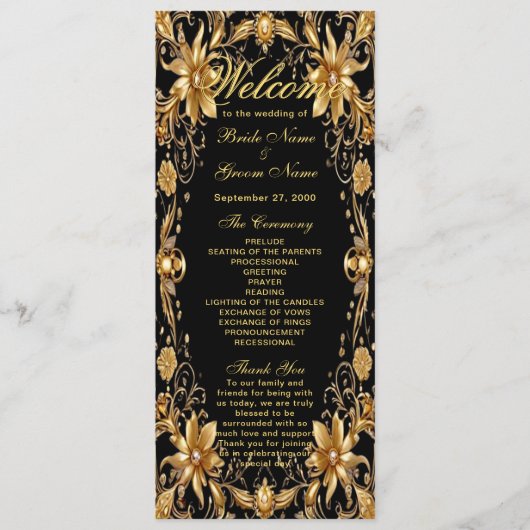 Golden Floral Wedding Programma Programmakaart (Voorkant)