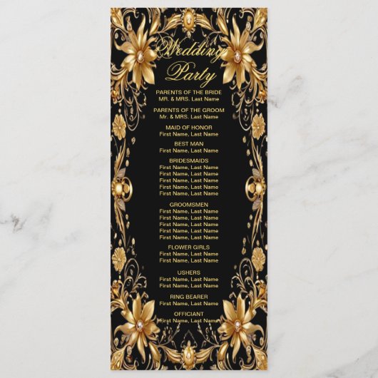 Golden Floral Wedding Programma Programmakaart (Achterkant)