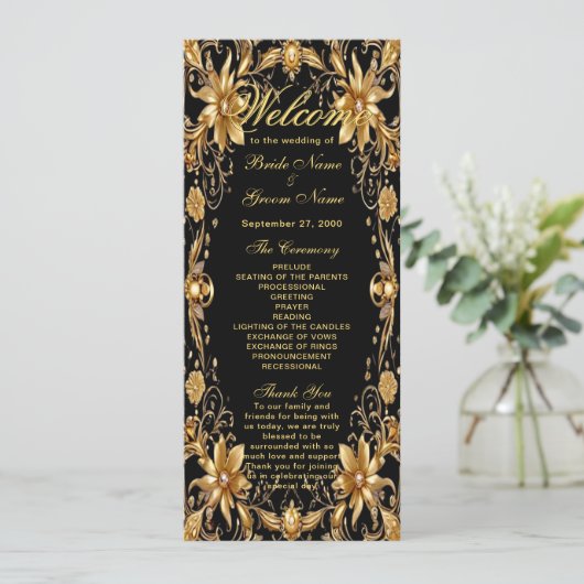 Golden Floral Wedding Programma Programmakaart (Staand voorkant)