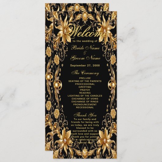 Golden Floral Wedding Programma Programmakaart (Voorkant / Achterkant)