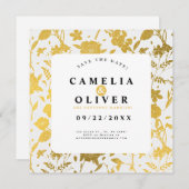 Golden Floral Wedding/Verloving Save the Date (Voorkant / Achterkant)