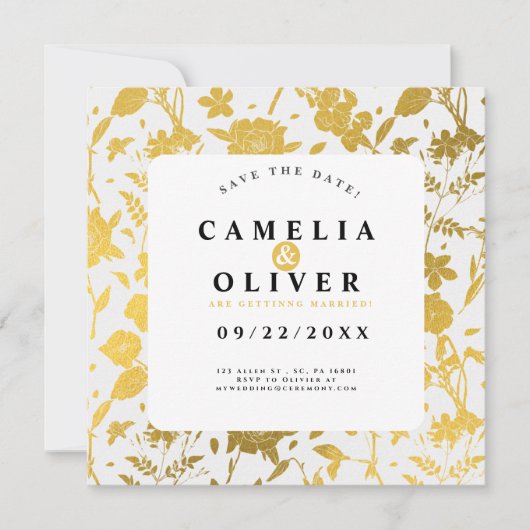 Golden Floral Wedding/Verloving Save the Date (Voorkant)