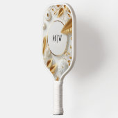 Golden Floral White | Zwart Monogram Modern Script Pickleball Paddle (Links)