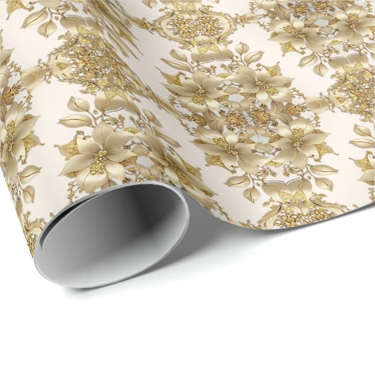 Golden Floral wrapping Paper Cadeaupapier (Rol Hoek)