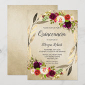 Golden Floral Wreath Quinceanera Kaart (Voorkant / Achterkant)