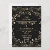 Golden Floral Zwart Elegant Save The Date (Voorkant)