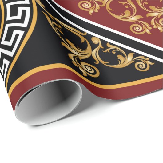 Golden florale barokelement met griekmotieven op cadeaupapier (Rol Hoek)