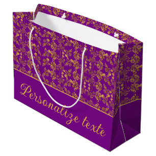 Golden florale design paars chic patroon Groot Cadeauzakje