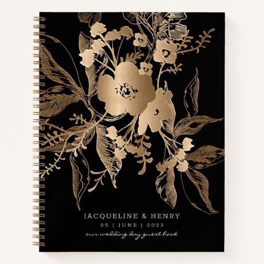 Golden Florals Wedding Guest Book Spiral Notitiebo Notitieboek (Voorkant)