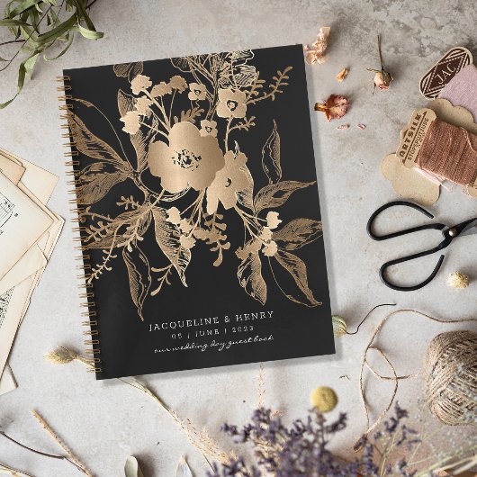 Golden Florals Wedding Guest Book Spiral Notitiebo Notitieboek